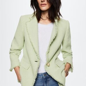 Mango Mint Green Tailored Blazer with Textured Details Tweed IRO Zara